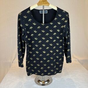 Karen Scott Black Gold Animal Print 3/4 Sleeve Top Women’s